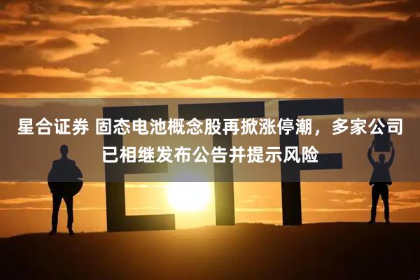 星合证券 固态电池概念股再掀涨停潮，多家公司已相继发布公告并提示风险