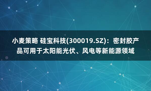 小麦策略 硅宝科技(300019.SZ)：密封胶产品可用于太阳能光伏、风电等新能源领域